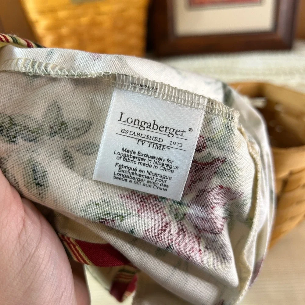 Vintage Longaberger‎ Christmas Woven Basket Liner Fabric Poinsettia Pine Cones